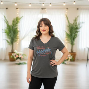 Women's Harley-Davidson Grey Coral Blue V-Neck Short Sleeve Tee XS